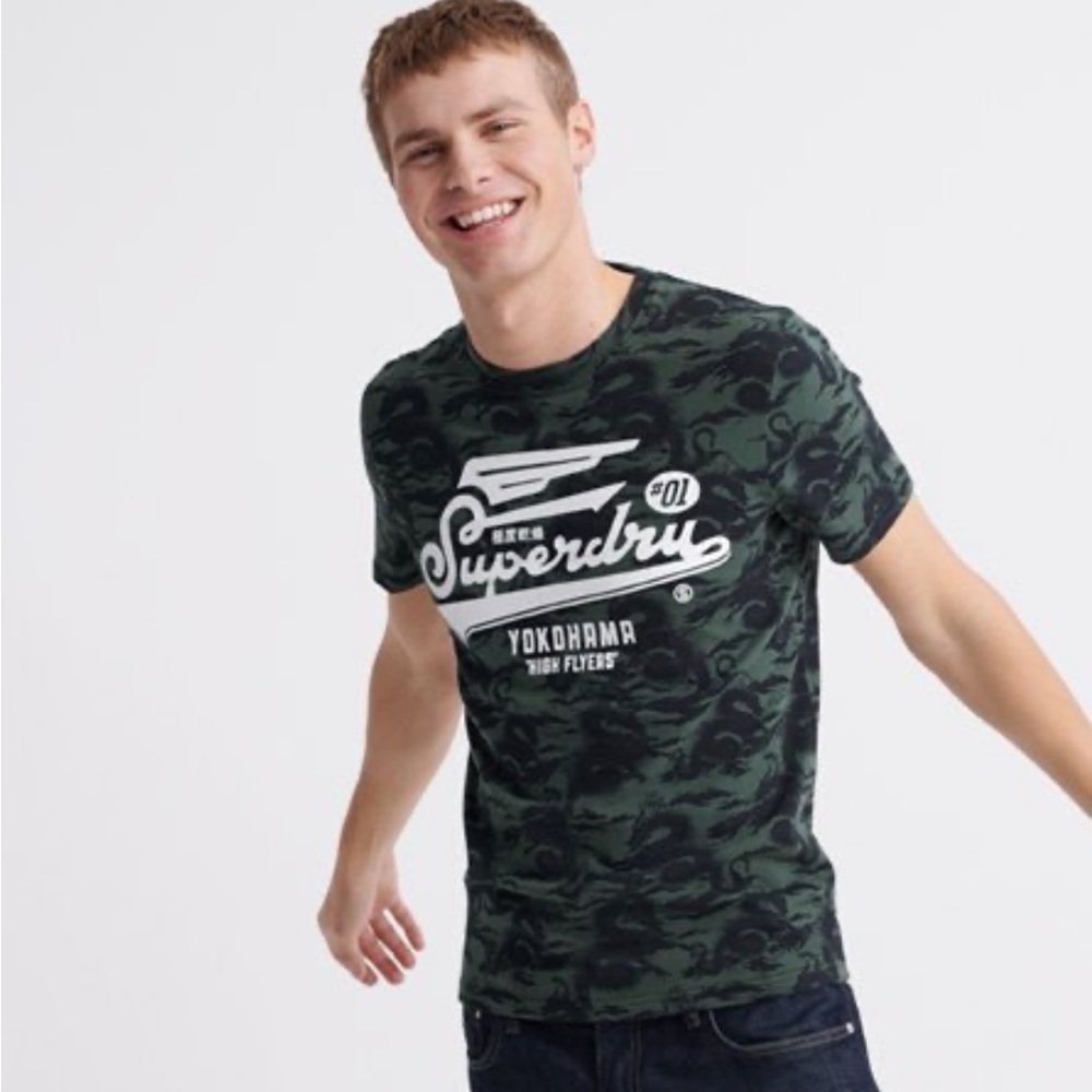 NEW Super Dry AOP Hiroshi Dragon Print Logo T-Shirt Olive Size XL